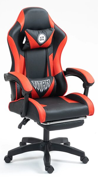 Scaun gaming, masaj în perna lombară, suport picioare, piele PU, Negru/Rosu