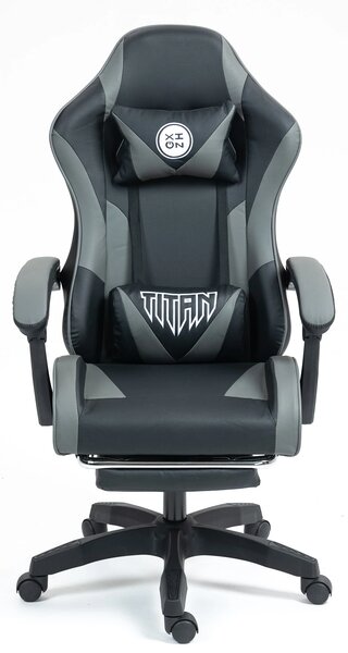 Scaun gaming, masaj în perna lombară, suport picioare, piele PU, Negru/Gri