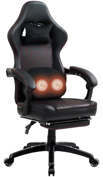 DOWINX Scaun gaming, ergonomic, Masaj cu Role in perna lombara, Șezut cu Arcuri Metalice și Spumă, Spătar înalt, rabatabil 90°-135°, Suport picioare, rezistent 150 kg, piele PU respirabila, Negru