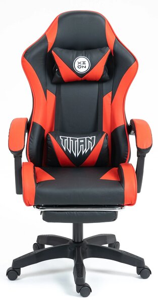 Scaun gaming, masaj în perna lombară, suport picioare, piele PU, Negru/Rosu