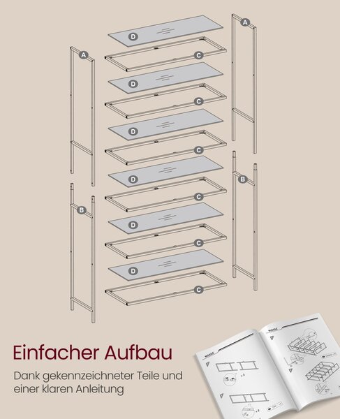 Biblioteca Vasagle Auriu 80x30x176.5 cm