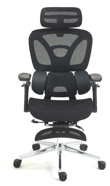 METACHAIR DORO Scaun ergonomic, cotiere 6D, suport lombar dinamic, spătar reglabil înălțime, tetieră 2D, suport picioare, mecanism multifunctional inclinare/blocare, pivotant, Mesh, Negru