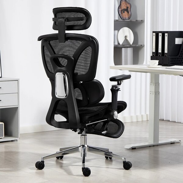 METACHAIR DORO Scaun ergonomic, cotiere 6D, suport lombar dinamic, spătar reglabil înălțime, tetieră 2D, suport picioare, mecanism multifunctional inclinare/blocare, pivotant, Mesh, Negru