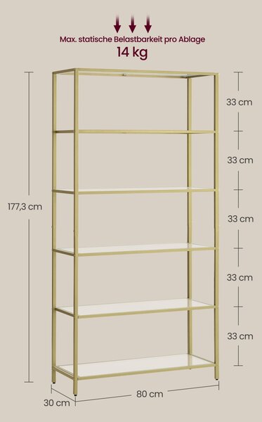 Biblioteca Vasagle Auriu 80x30x176.5 cm