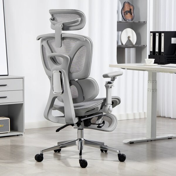 METACHAIR DORO Scaun ergonomic, cotiere 6D, suport lombar dinamic, spătar reglabil înălțime, tetieră 2D, suport picioare, mecanism multifunctional inclinare/blocare, pivotant, Mesh, Gri
