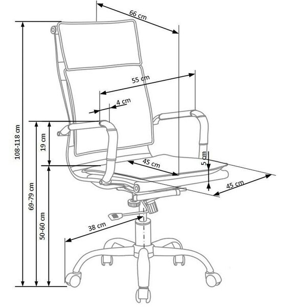 Scaun de birou MANTUS, negru, piele ecologica, 58x60x108/118 cm