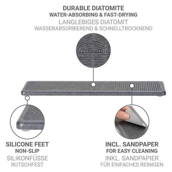 Scurgător de vase gri din diatomit 30x8 cm Damon – Wenko