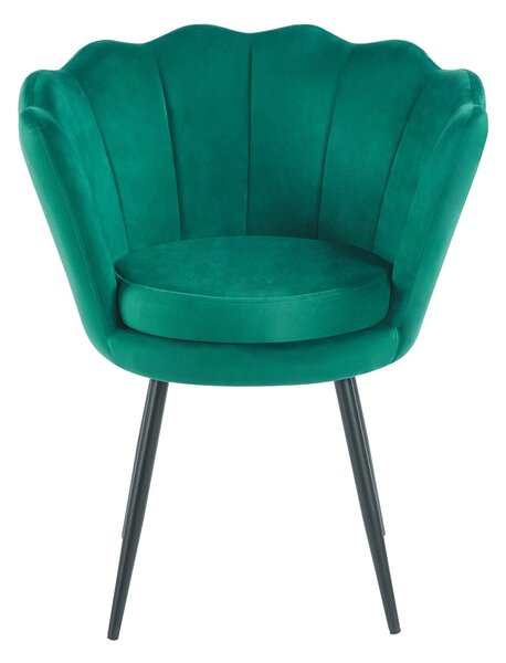 Scaun dining, picioare metalice finisaj negru, tapiterie catifea, Verde