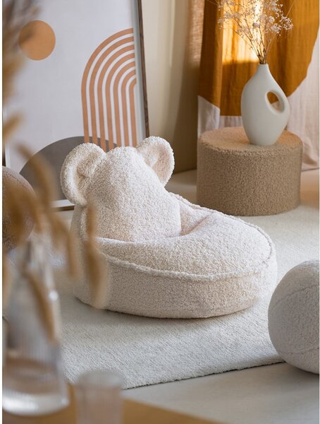 Fotoliu puf pentru copii crem cu tapițerie din țesătură bouclé Bear – Wigiwama