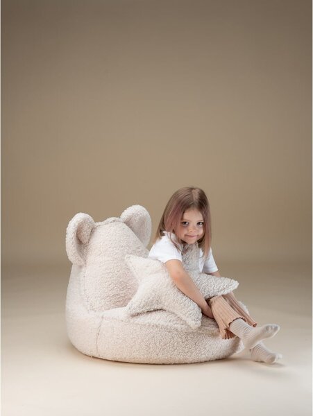 Fotoliu puf pentru copii crem cu tapițerie din țesătură bouclé Bear – Wigiwama