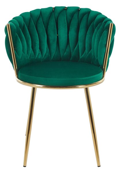 Scaun dining, tapițerie catifea, cadru metalic, Verde/Auriu