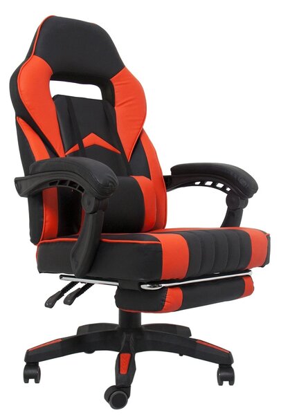 Scaun gaming, perna suport lombar, suport picioare, piele PU, Negru/Rosu