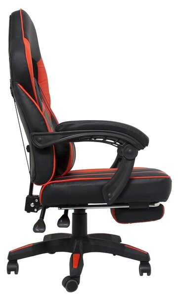 Scaun gaming, perna suport lombar, suport picioare, piele PU, Negru/Rosu