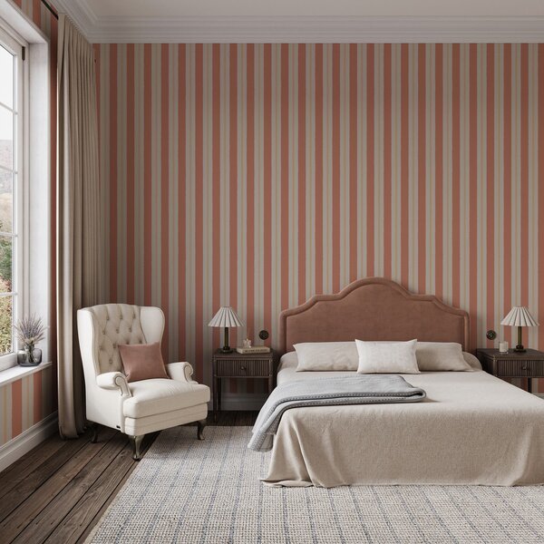Tapet Dungi terracotta luminoase cu accente bej, Tapet geometrie, Tapet dungi, a00515 : Uwalls.ro