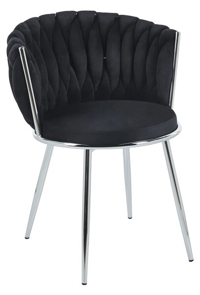 Scaun dining, tapiterie catifea, cadru metalic, Negru/Argintiu