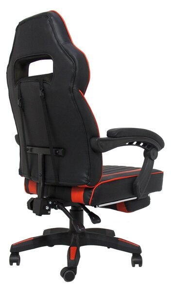 Scaun gaming, perna suport lombar, suport picioare, piele PU, Negru/Rosu