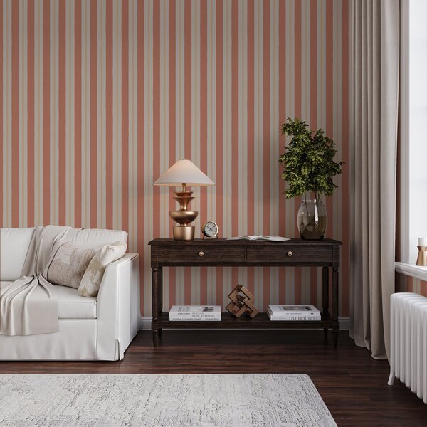 Tapet Dungi terracotta luminoase cu accente bej, Tapet geometrie, Tapet dungi, a00515 : Uwalls.ro