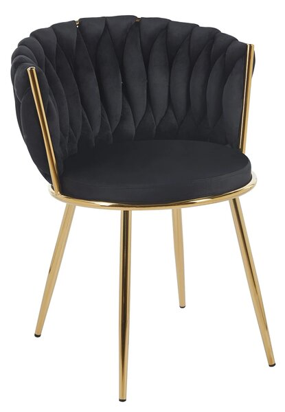 Scaun dining, tapiterie catifea, cadru metalic, Negru/Auriu