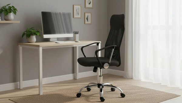 Scaun de birou Q-025, negru, stofa meshm 62x50x107/116 cm