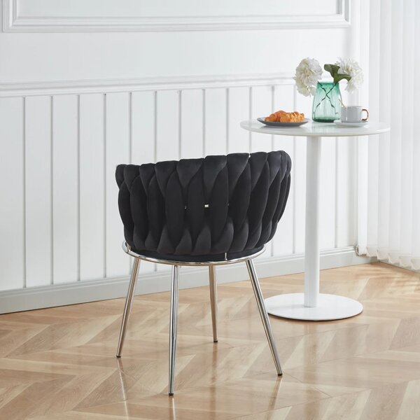 Scaun dining, tapiterie catifea, cadru metalic, Negru/Argintiu