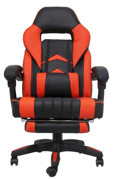 Scaun gaming, perna suport lombar, suport picioare, piele PU, Negru/Rosu