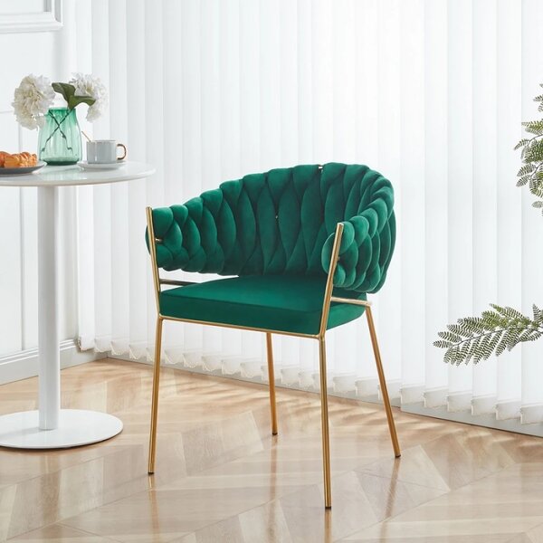 Scaun dining, catifea, cadru metalic, Verde/Auriu