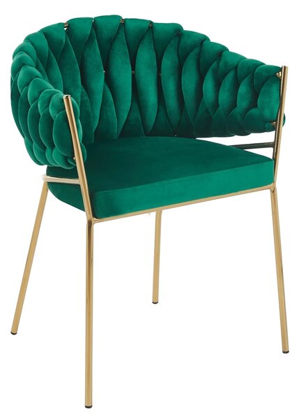 Scaun dining, catifea, cadru metalic, Verde/Auriu