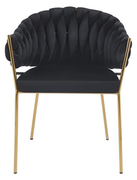 Scaun dining, catifea, cadru metalic, Negru/Auriu