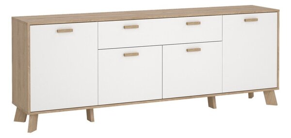 Comodă albă-în culoare naturală cu aspect de lemn de stejar 196x73x39 cm Ikast – Tvilum