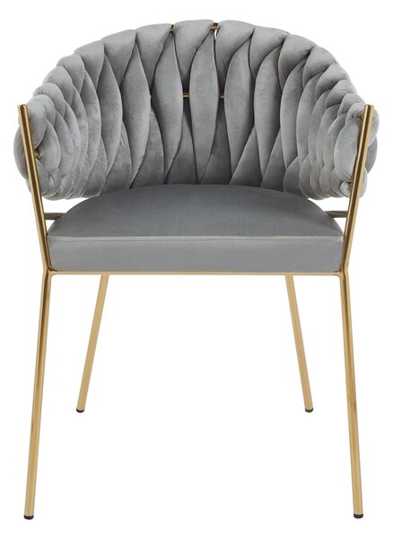 Scaun dining, catifea, cadru metalic, Gri/Auriu