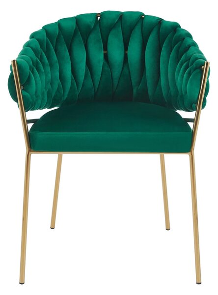 Scaun dining, catifea, cadru metalic, Verde/Auriu