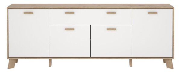 Comodă albă-în culoare naturală cu aspect de lemn de stejar 196x73x39 cm Ikast – Tvilum