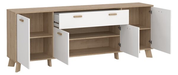 Comodă albă-în culoare naturală cu aspect de lemn de stejar 196x73x39 cm Ikast – Tvilum