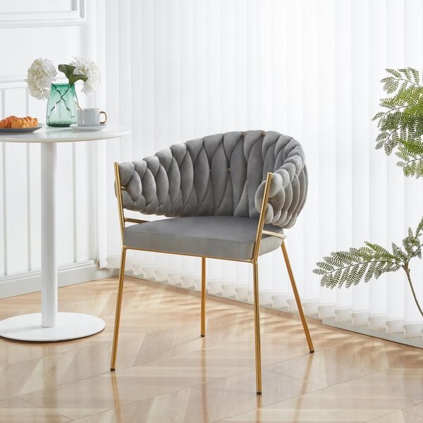 Scaun dining, catifea, cadru metalic, Gri/Auriu