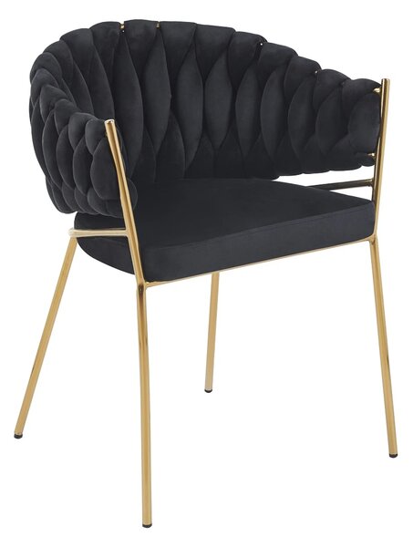 Scaun dining, catifea, cadru metalic, Negru/Auriu