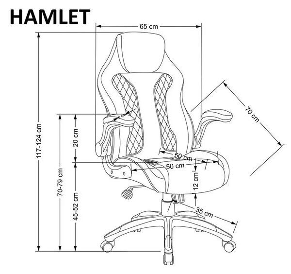 Scaun de birou HAMLET, negru/gri, piele ecologica, 65x70x117 cm