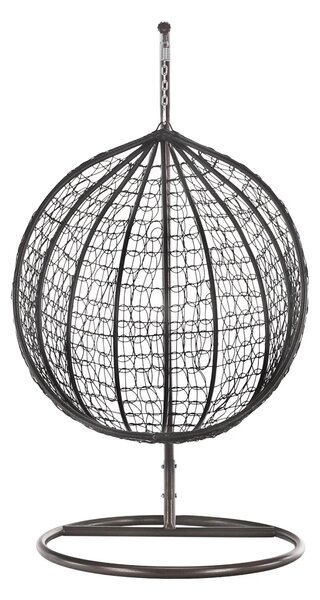 Fotoliu leagan suspendat, cu perne moi, rezistente la UV, împletitură tip răchită, structură metalică, pentru interior și exterior, Maro/Crem