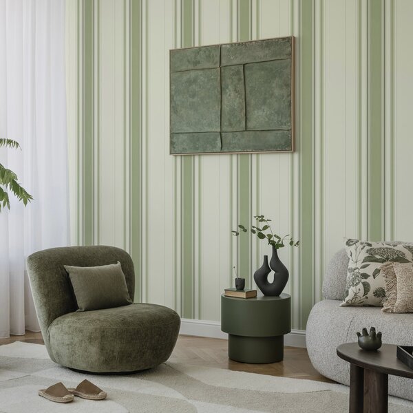 Tapet Fond crem cu o dungă centrală verde lată, Tapet geometrie, Tapet dungi, a00519 : Uwalls.ro
