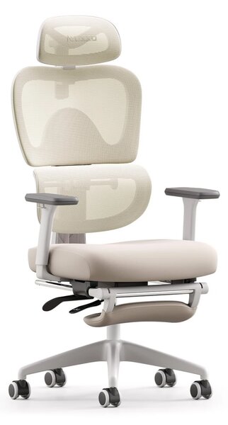 Scaun ergonomic MUSSO E600SE ADAPTIVE, șezut translatabil, cotiere 3D, suport lombar adaptiv, suport picioare, mecanism multifunctional inclinare/blocare, pivotant, Mesh, Bej