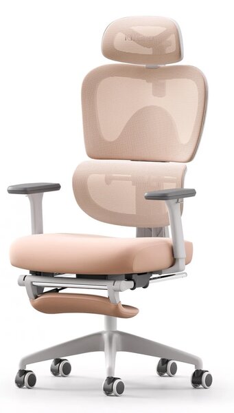 Scaun ergonomic MUSSO E600SE ADAPTIVE, șezut translatabil, cotiere 3D, suport lombar adaptiv, suport picioare, mecanism multifunctional inclinare/blocare, pivotant, Mesh, Roz