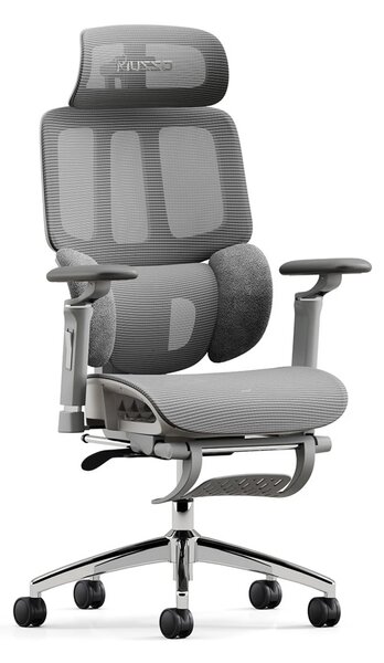 Scaun ergonomic MUSSO H80 PRO, șezut translatabil, cotiere 6D, suport lombar dinamic, spătar reglabil înălțime, tetieră 3D, suport picioare, mecanism multifunctional inclinare/blocare, pivotant, Mesh, Gri