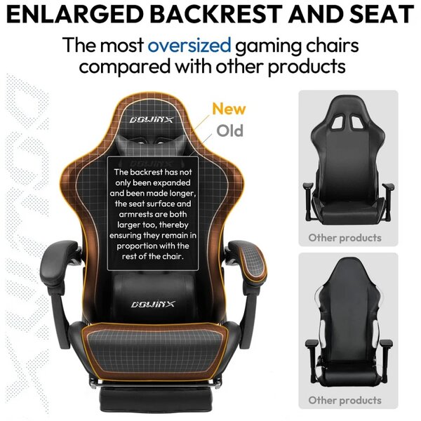DOWINX Scaun gaming, ergonomic, suport lombar cu masaj, spătar rabatabil, tetieră, suport pentru picioare, rezistent 150 kg, piele PU, Negru/Albastru
