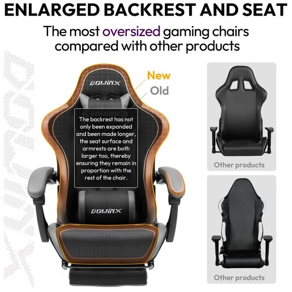 DOWINX Scaun gaming, ergonomic, suport lombar cu masaj, spătar rabatabil, tetieră, suport pentru picioare, rezistent 150 kg, piele PU, Negru/Violet