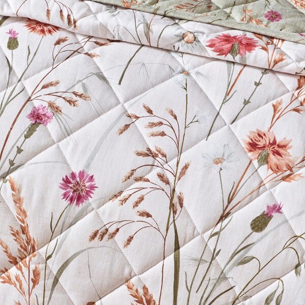 Cuvertură verde-bej matlasată din bumbac 200x220 cm Grasmere Floral – Catherine Lansfield