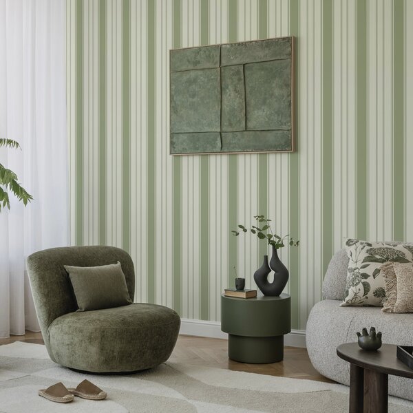 Tapet Fond crem cu dungi verticale chiar verzi, Tapet geometrie, Tapet dungi, a00560 : Uwalls.ro