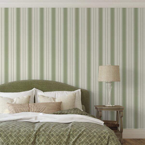 Tapet Fond crem cu dungi verticale chiar verzi, Tapet geometrie, Tapet dungi, a00560 : Uwalls.ro