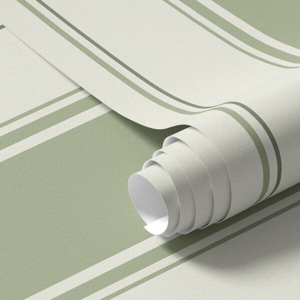 Tapet Fond crem cu dungi largi verde deschis, Tapet geometrie, Tapet dungi, a00561 : Uwalls.ro