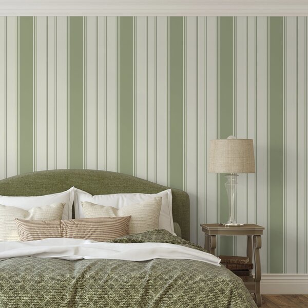 Tapet Fond crem cu dungi largi verde deschis, Tapet geometrie, Tapet dungi, a00561 : Uwalls.ro