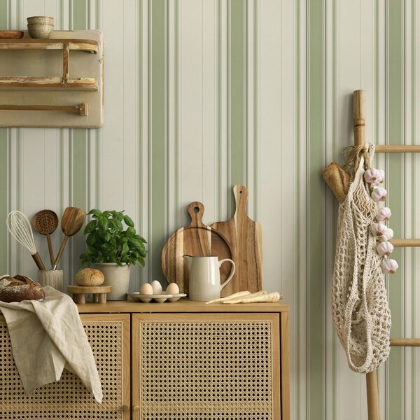 Tapet Fond deschis cu dungi de accent verde închis, Tapet geometrie, Tapet dungi, a00562 : Uwalls.ro