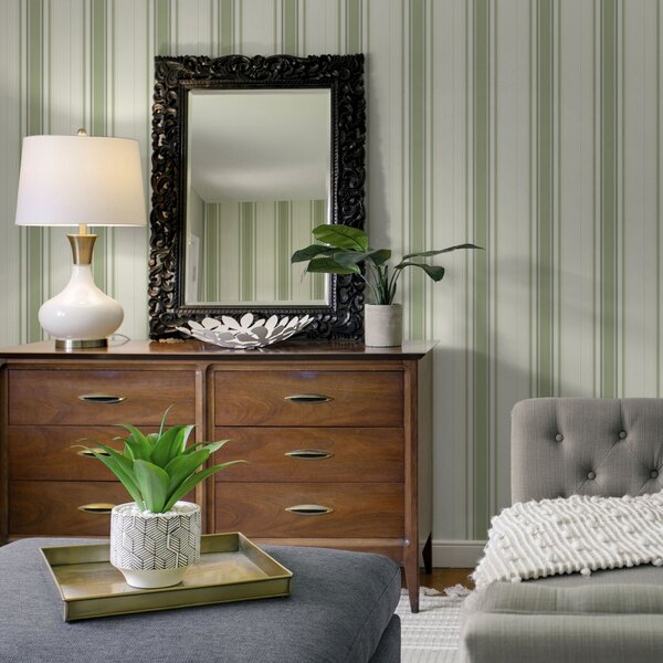 Tapet Fond deschis cu dungi de accent verde închis, Tapet geometrie, Tapet dungi, a00562 : Uwalls.ro